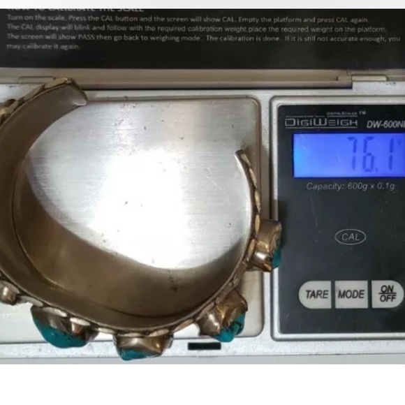 Massive Cuff Bracelet With 7 Turquoise Nuggets Vintage Sterling Silver - Picture 14 of 14